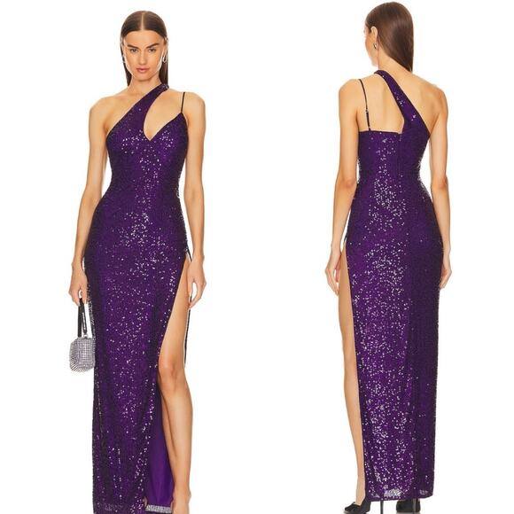 NEW Michael Costello x REVOLVE Ara Sequin Gown Purple Sz XS MSRP $268